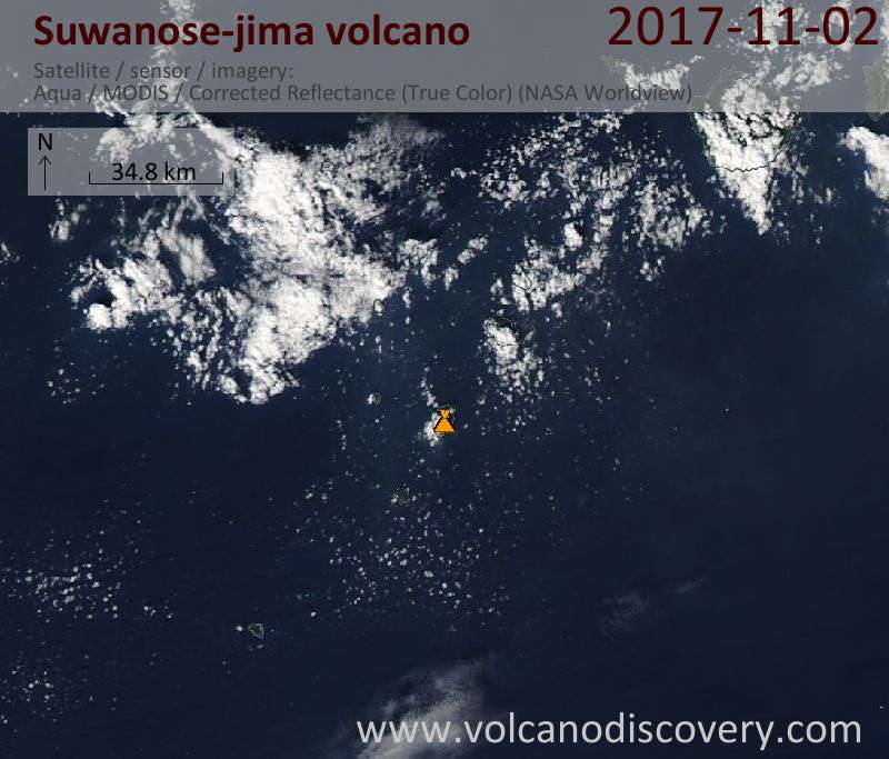 Satellite image of Suwanose-jima volcano on  2 Nov 2017