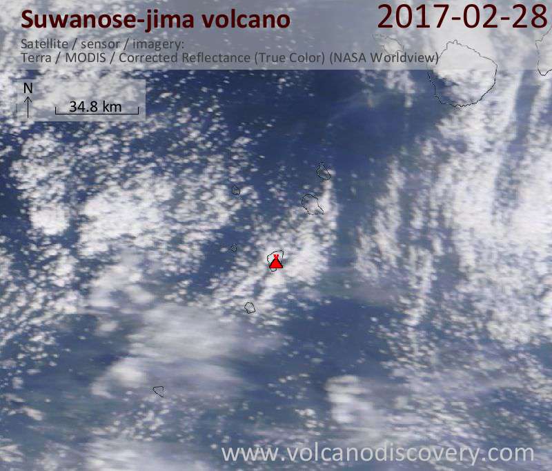 Satellite image of Suwanose-jima volcano on 28 Feb 2017