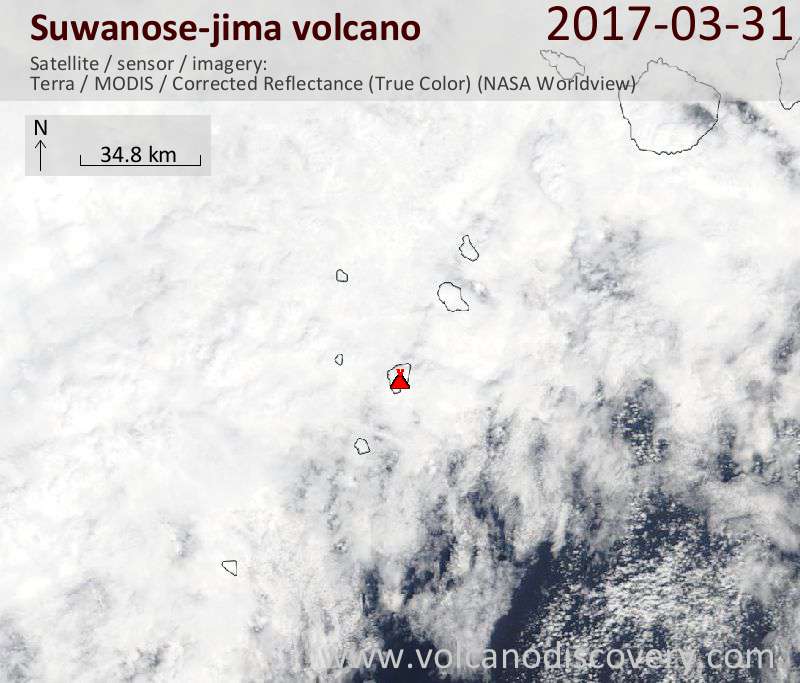 Satellite image of Suwanose-jima volcano on 31 Mar 2017