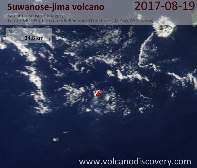 Satellite image of Suwanose-jima volcano on 19 Aug 2017