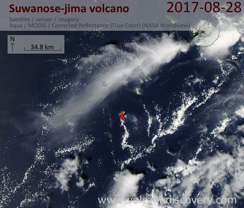 Satellite image of Suwanose-jima volcano on 28 Aug 2017