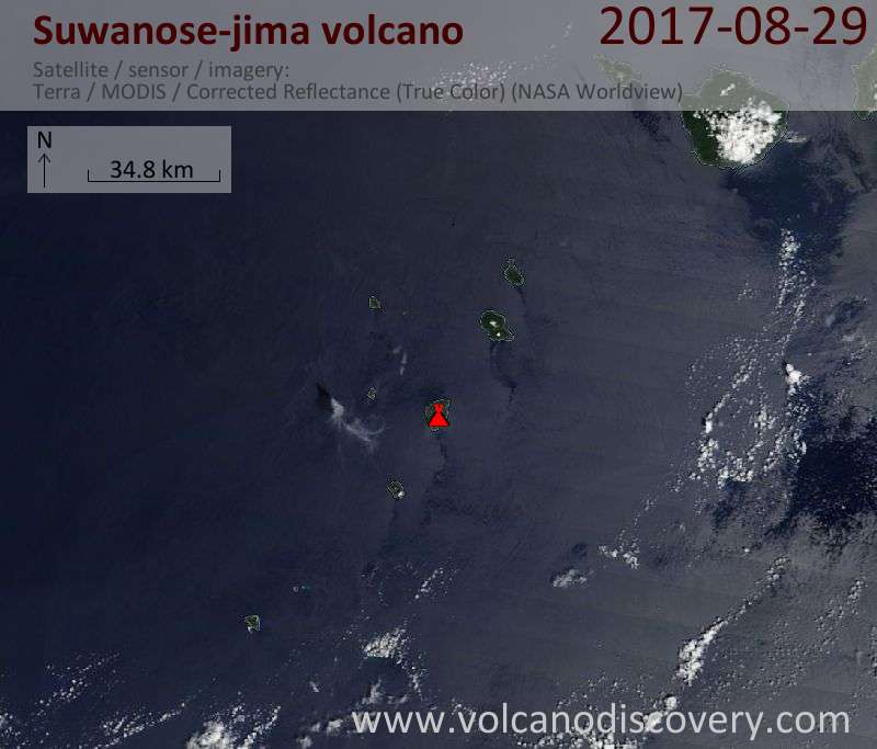 Satellite image of Suwanose-jima volcano on 29 Aug 2017