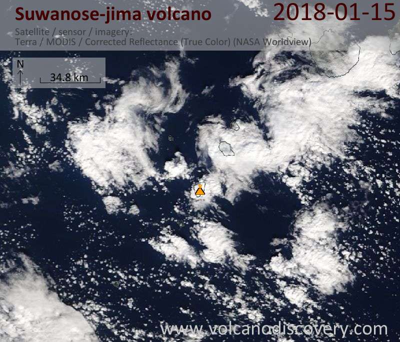 Satellite image of Suwanose-jima volcano on 15 Jan 2018