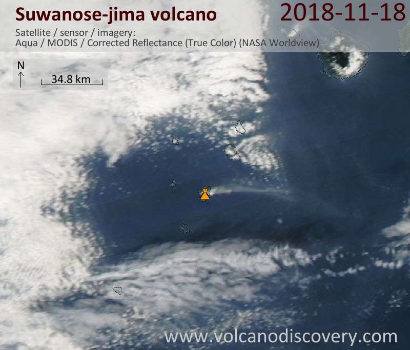 Satellite image of Suwanose-jima volcano on 18 Nov 2018