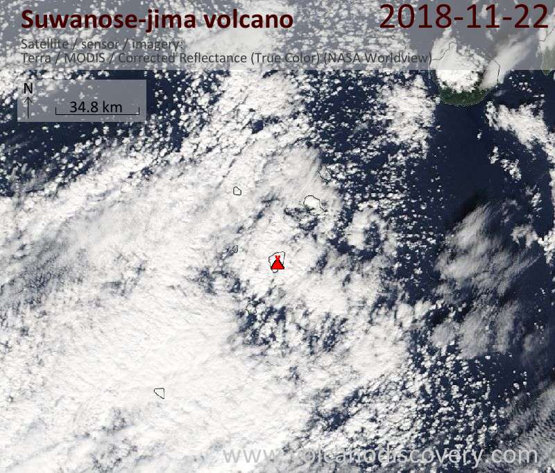Satellite image of Suwanose-jima volcano on 22 Nov 2018
