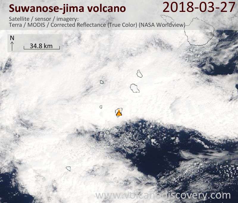 Satellite image of Suwanose-jima volcano on 27 Mar 2018