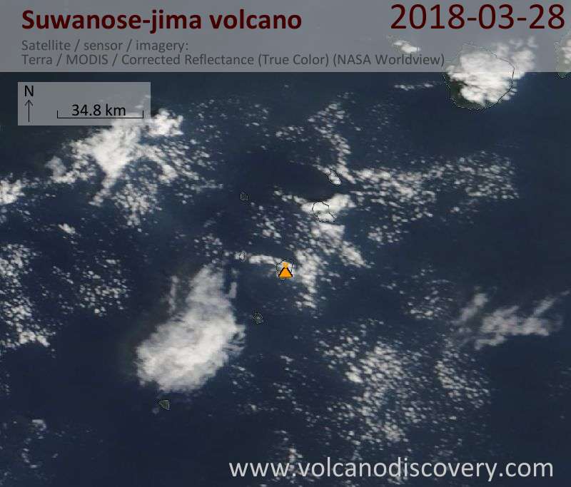 Satellite image of Suwanose-jima volcano on 28 Mar 2018