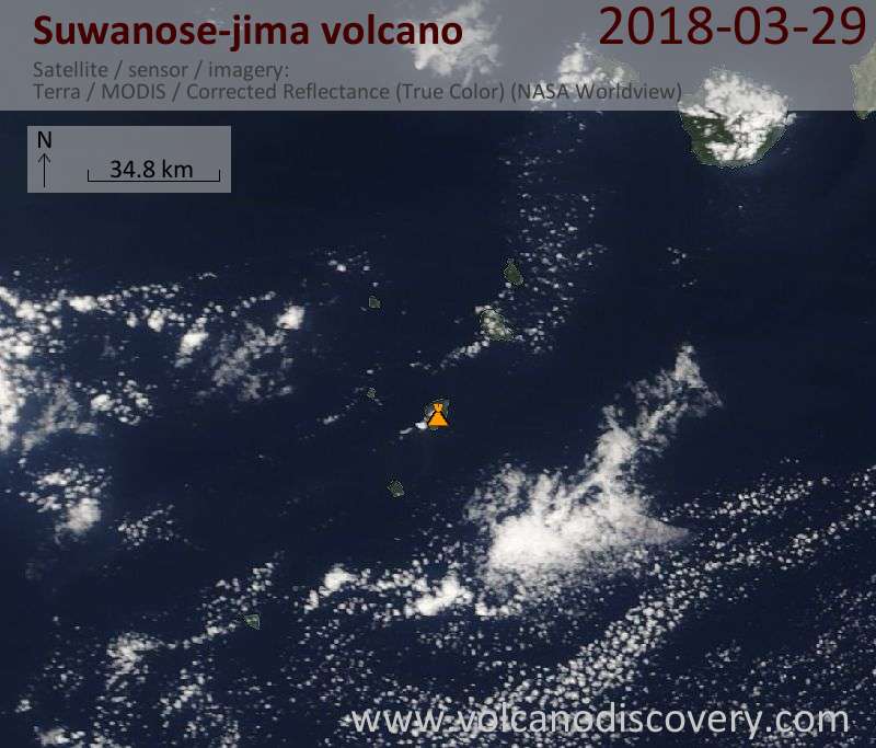Satellite image of Suwanose-jima volcano on 29 Mar 2018