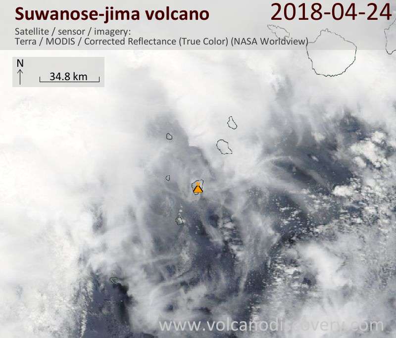 Satellite image of Suwanose-jima volcano on 24 Apr 2018
