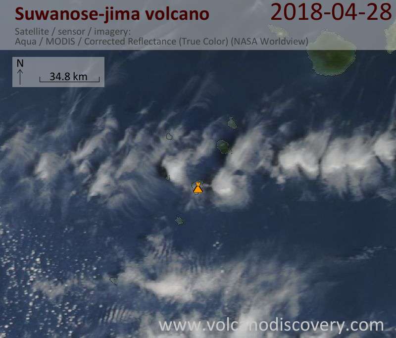Satellite image of Suwanose-jima volcano on 28 Apr 2018