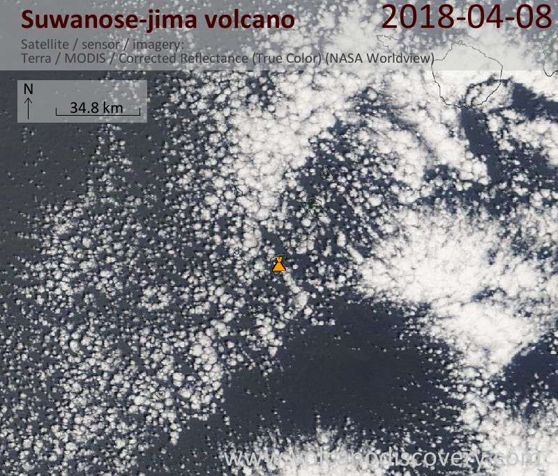 Satellite image of Suwanose-jima volcano on  8 Apr 2018