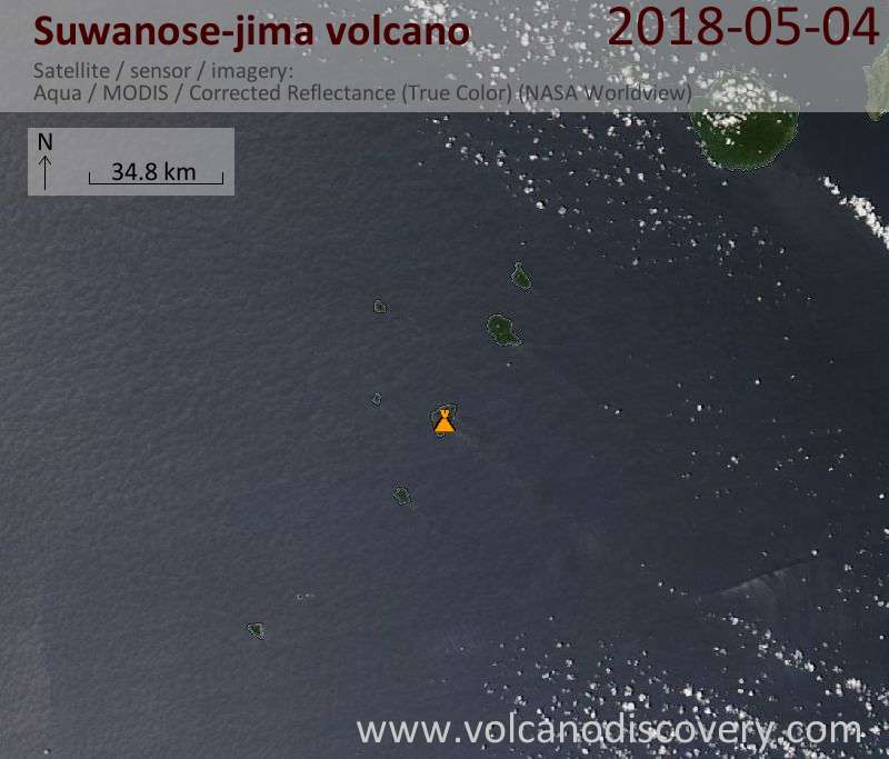 Satellite image of Suwanose-jima volcano on  4 May 2018