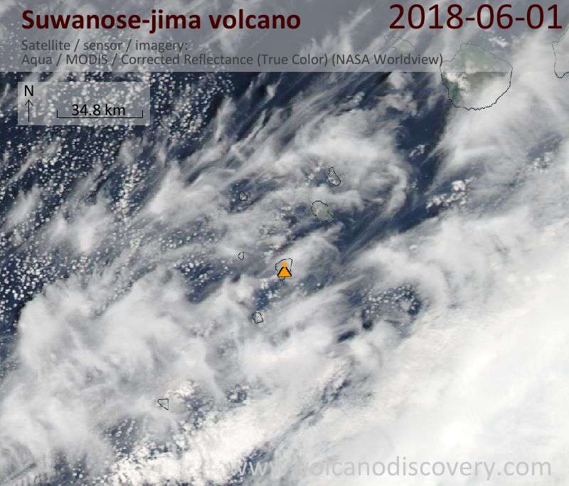 Satellite image of Suwanose-jima volcano on  1 Jun 2018