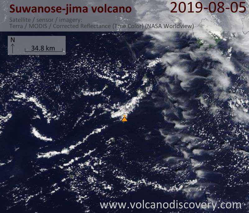 Satellite image of Suwanose-jima volcano on  5 Aug 2019