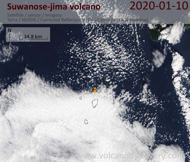 Satellite image of Suwanose-jima volcano on 10 Jan 2020