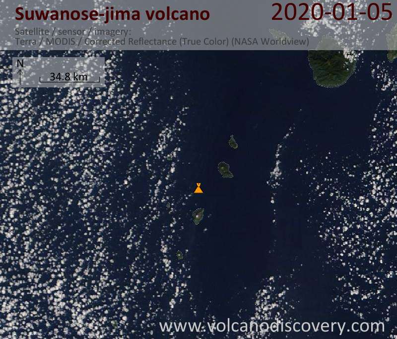 Satellite image of Suwanose-jima volcano on  5 Jan 2020