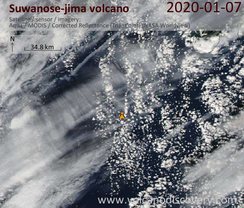Satellite image of Suwanose-jima volcano on  7 Jan 2020