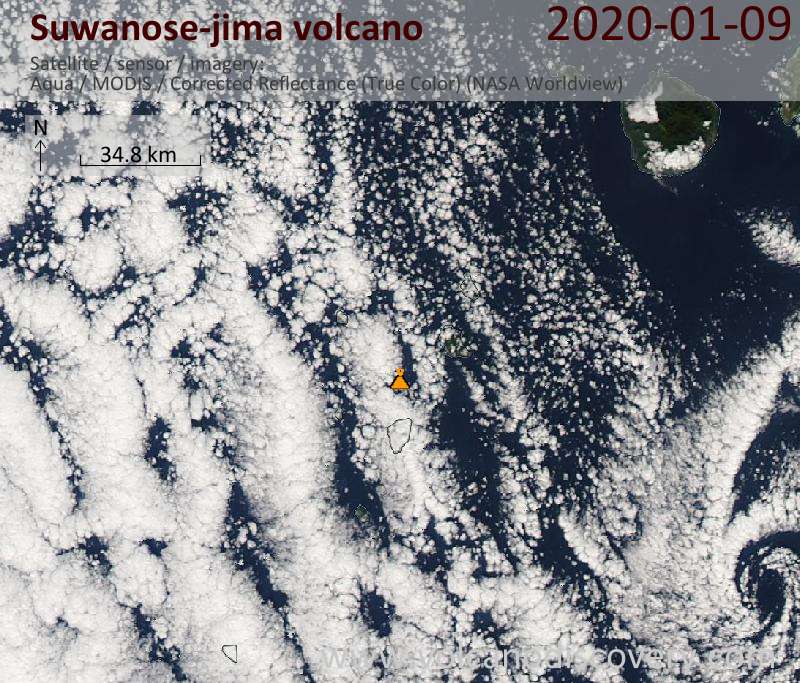 Satellite image of Suwanose-jima volcano on  9 Jan 2020