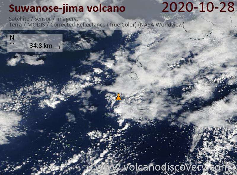 Satellite image of Suwanose-jima volcano on 28 Oct 2020