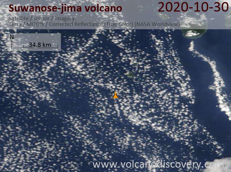 Satellite image of Suwanose-jima volcano on 30 Oct 2020