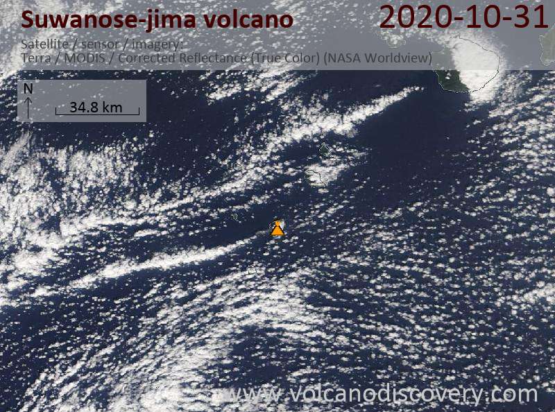 Satellite image of Suwanose-jima volcano on 31 Oct 2020