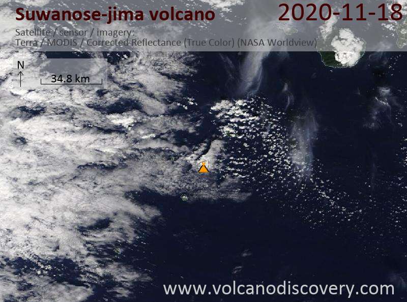 Satellitenbild des Suwanose-jima Vulkans am 18 Nov 2020