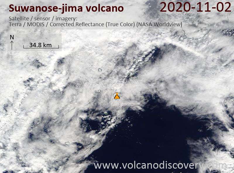 Satellite image of Suwanose-jima volcano on  2 Nov 2020