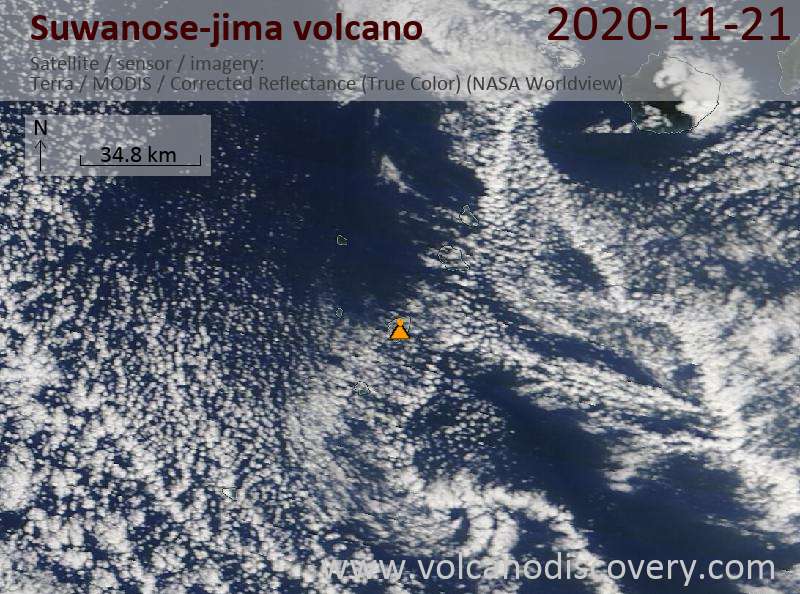 Satellitenbild des Suwanose-jima Vulkans am 21 Nov 2020