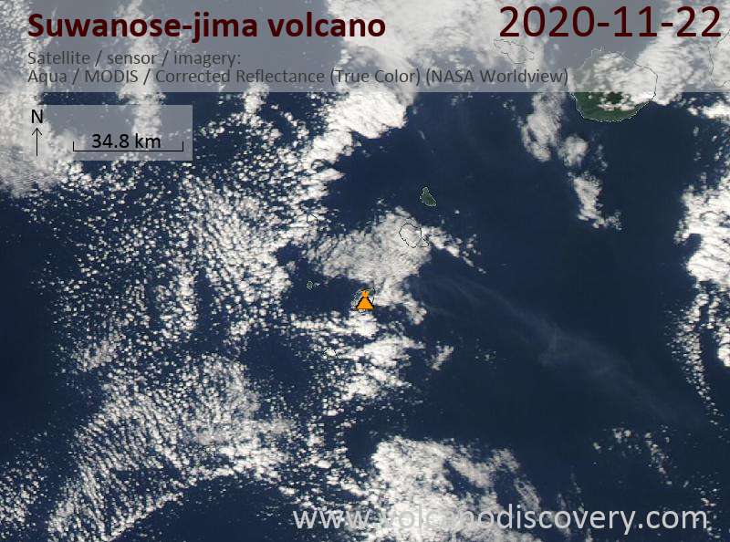Satellitenbild des Suwanose-jima Vulkans am 22 Nov 2020