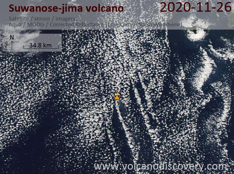 Satellitenbild des Suwanose-jima Vulkans am 26 Nov 2020
