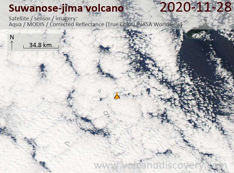 Satellitenbild des Suwanose-jima Vulkans am 28 Nov 2020