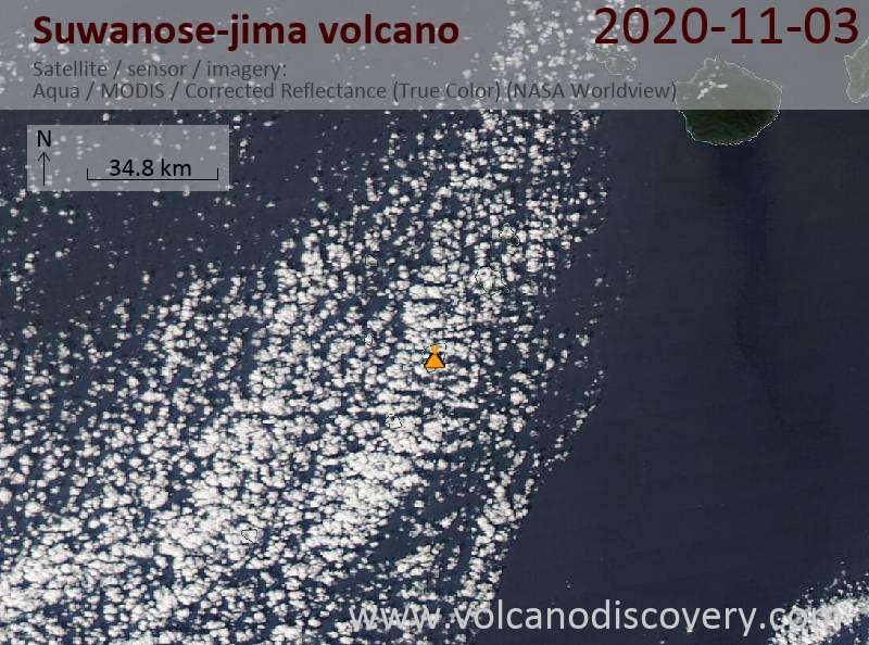 Satellite image of Suwanose-jima volcano on  3 Nov 2020
