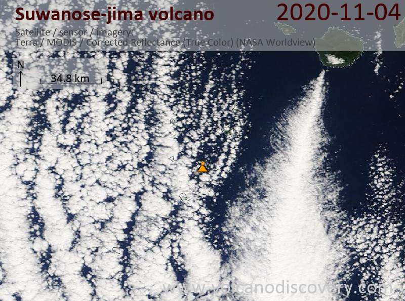 Satellite image of Suwanose-jima volcano on  4 Nov 2020