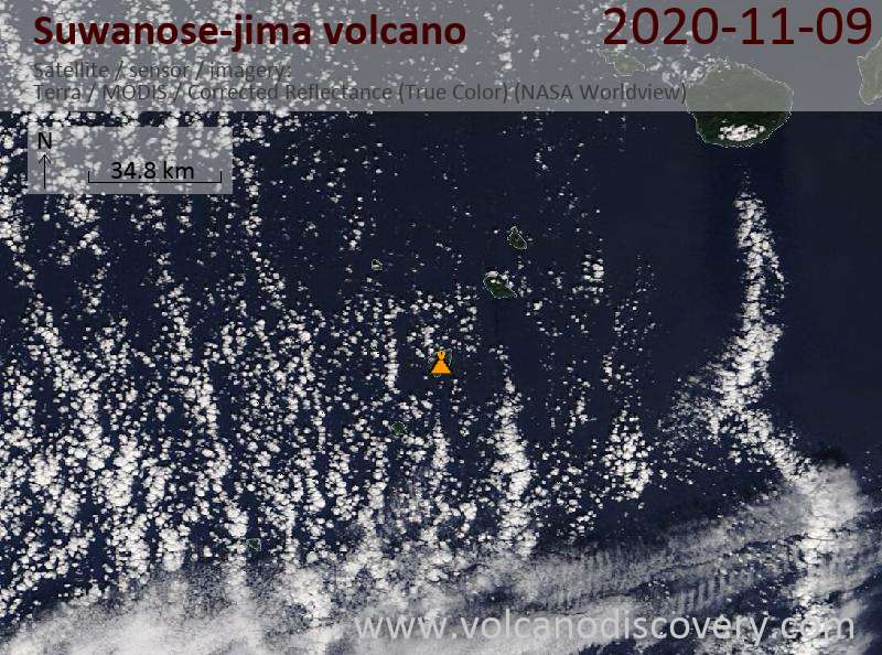 Satellite image of Suwanose-jima volcano on  9 Nov 2020