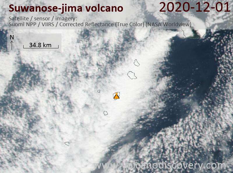 Satellitenbild des Suwanose-jima Vulkans am  1 Dec 2020