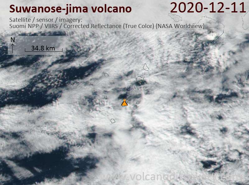 Satellitenbild des Suwanose-jima Vulkans am 11 Dec 2020