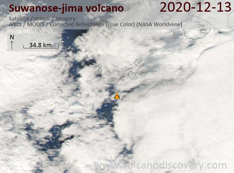 Satellitenbild des Suwanose-jima Vulkans am 13 Dec 2020