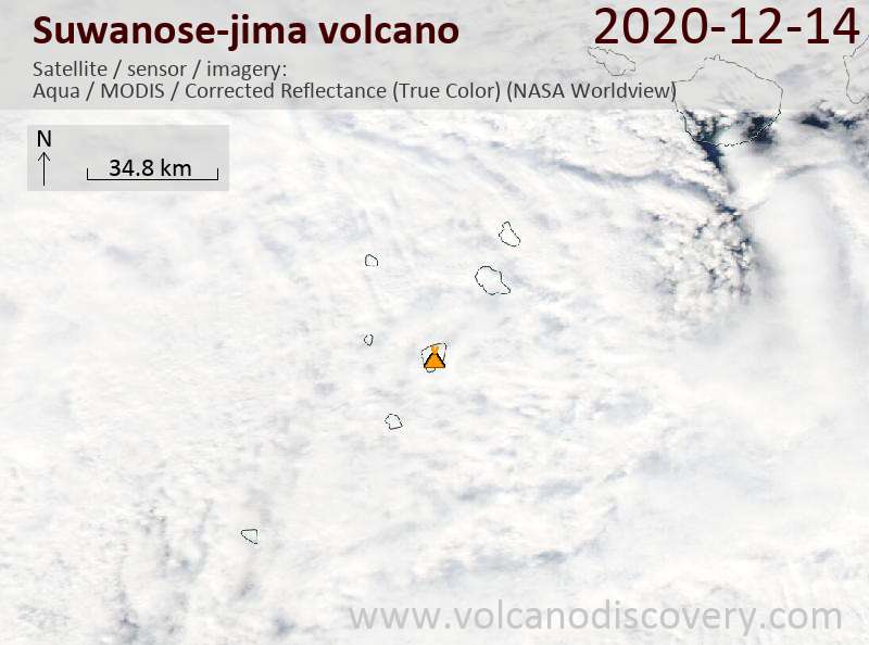 Satellitenbild des Suwanose-jima Vulkans am 14 Dec 2020