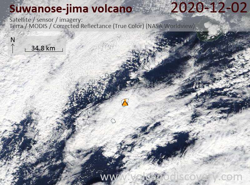 Satellitenbild des Suwanose-jima Vulkans am  2 Dec 2020
