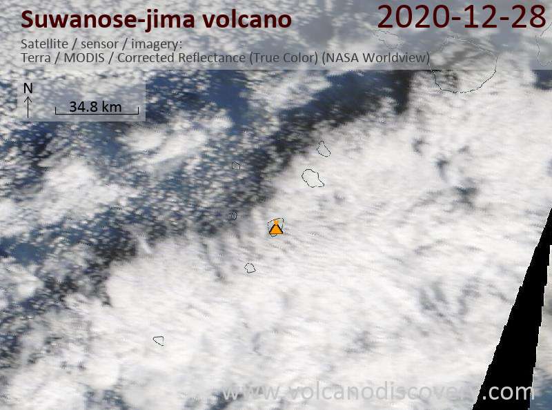 Satellite image of Suwanose-jima volcano on 28 Dec 2020