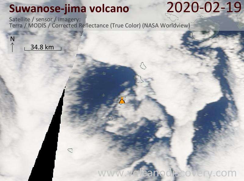 Satellite image of Suwanose-jima volcano on 19 Feb 2020