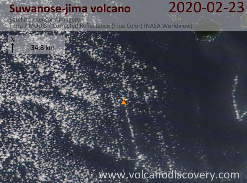 Satellite image of Suwanose-jima volcano on 23 Feb 2020