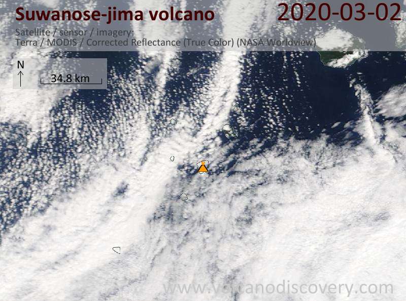 Satellite image of Suwanose-jima volcano on  2 Mar 2020
