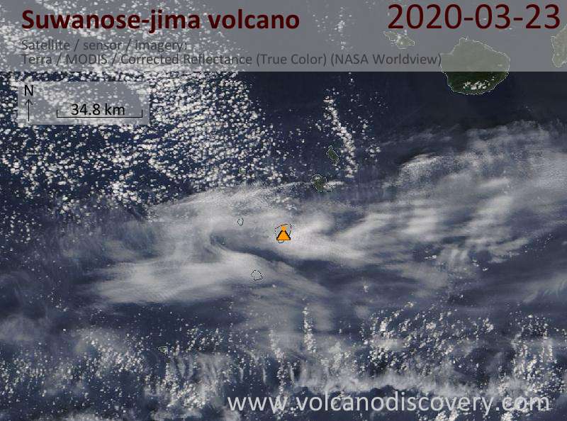 Satellite image of Suwanose-jima volcano on 23 Mar 2020