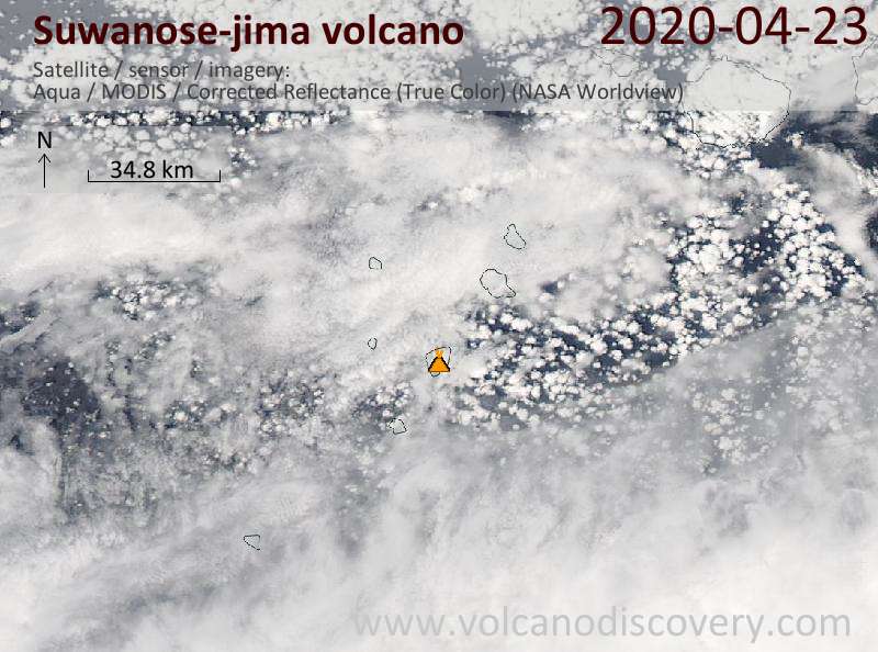 Satellite image of Suwanose-jima volcano on 23 Apr 2020