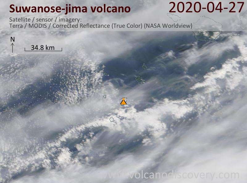 Satellite image of Suwanose-jima volcano on 27 Apr 2020