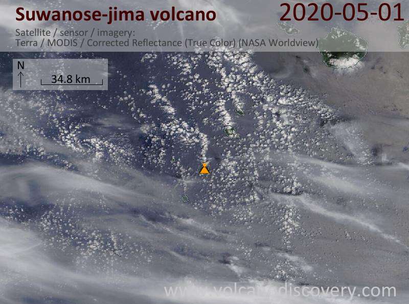 Satellite image of Suwanose-jima volcano on  1 May 2020