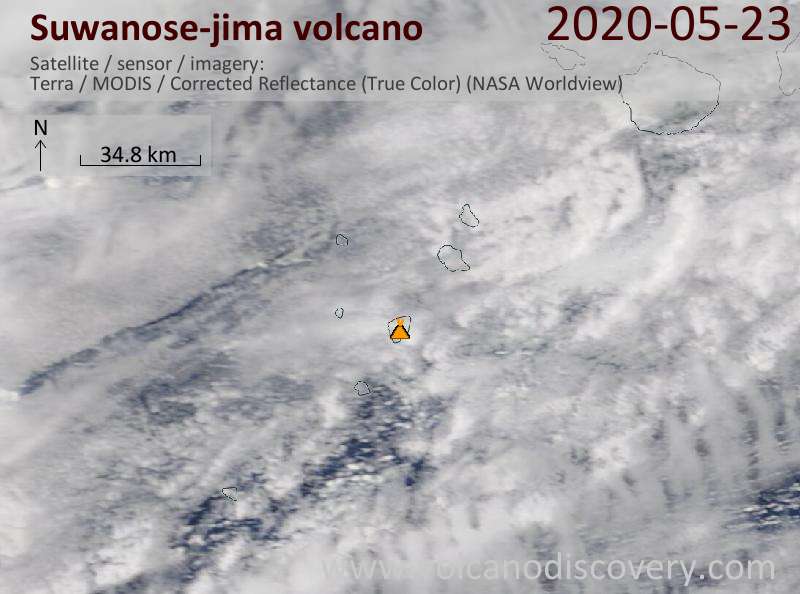 Satellite image of Suwanose-jima volcano on 23 May 2020