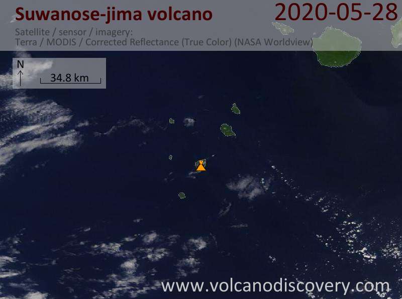 Satellite image of Suwanose-jima volcano on 28 May 2020