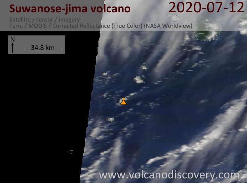 Satellite image of Suwanose-jima volcano on 12 Jul 2020